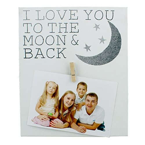White Peg-on Photo Frame with Silver Glitter Writing - I love you to the moon & back
