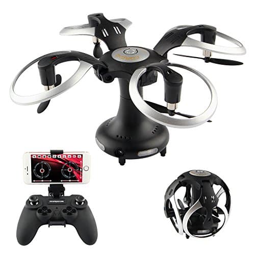 Mini Drone with HD Camera, SHIRUI Foldable Ball Type Drone, RC Quadcopter Remote Control for iPhone / Android app with Real-time Video, Altitude Hold &amp; Gravity Sensor &amp; One-Key Return &amp; Headless Mode (black)