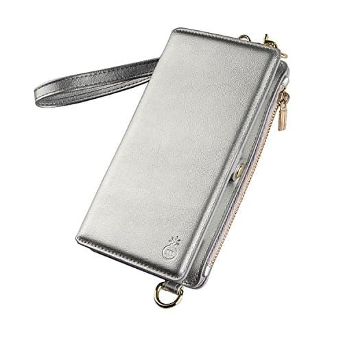 iPhone X Case,iPhone X Cover,Ticase Premium PU Leather Multi-Function Phone Bag [Shoulder Bag / Handbag] [Zipper Wallet] Case Cover for iPhone X - Silver