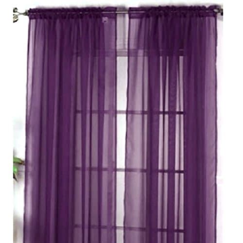 Bababy New Solid Color Voile Sheer Curtain Panel Window Curtains 100*200cm Deep Purple