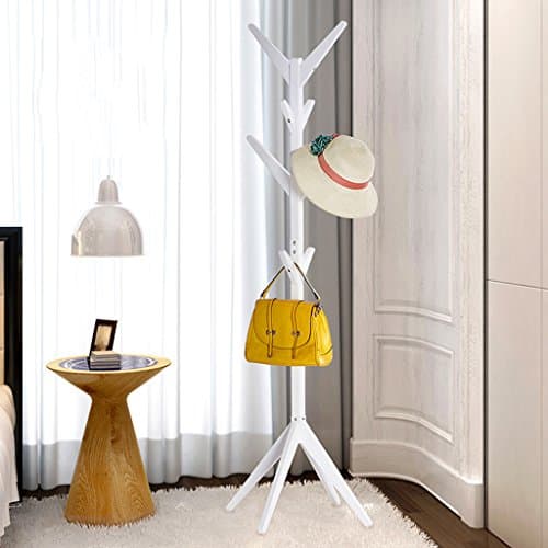 HWF Hat Coat Stand Tree twigs Solid Wood Traditional Floor-Standing Hat and Coat Stand with Umbrella Stand 2 Colors Optional ( Color : White )