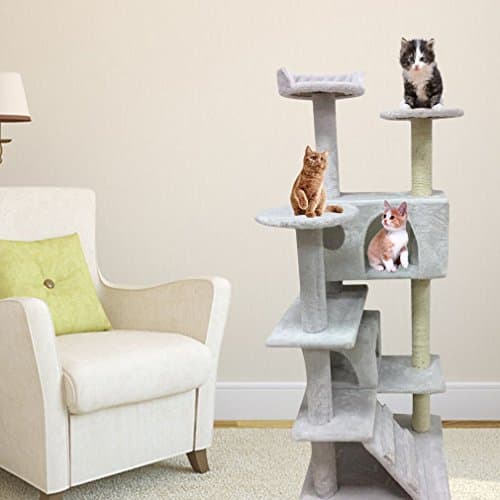 Cartkningts - Cat Tree, Cat Climber Cat Scratching Post Tower Tree Cover material : Velvet - (White)