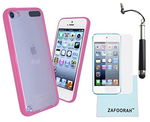 iPod Touch 5th 6th Generation Case, iPod Touch 5/6 Case Genuine ZAFOORAH Translucent Hard Bumper with 3 Bonus items Stylus, Screen Protector, Microfiber Cloth (Dark Pink)