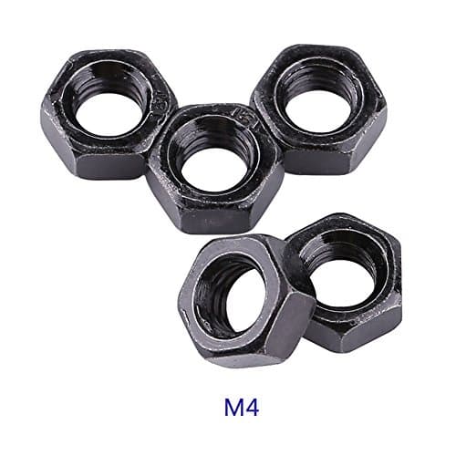 100Pcs/Set M2-M5 8.8 Metric Thread Hex Hexagonal Nuts Black Zinc Plated Carbon Steel Hex Nuts Kits for Machine Fastener (M4)
