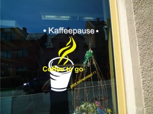 Coffee to Go Shop Window or Panel Size: 82 cm x 78 cm white