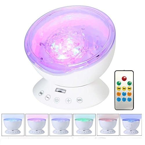 Ocean Wave Night Light Projector /7 Kinds Of Flash Mode/LED Remote Control Built-in Music Player Lights /Star Nightlight in Bedroom Living Room Party for Children , C