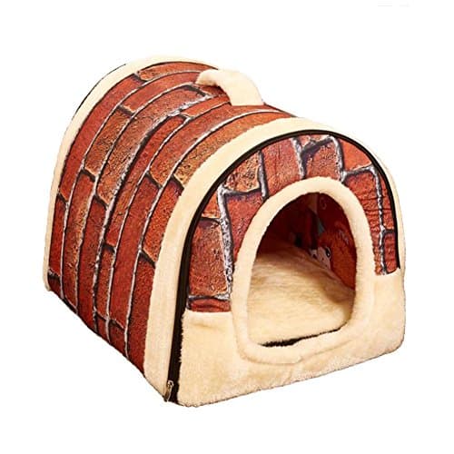 Haplain Non-Slip Brick Wall Foldable Soft Warm Dog Cat Puppy Rabbit Pet Nest Cave Bed House with Removable Cushion Detachable Cashmere Beds (Medium(45x35cm))
