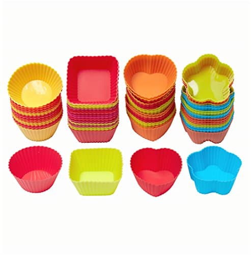 72 Pieces Muffin Cupcake Baking Moulds Silicone Baking Cups Assorted Colours and 4 Different Shapes