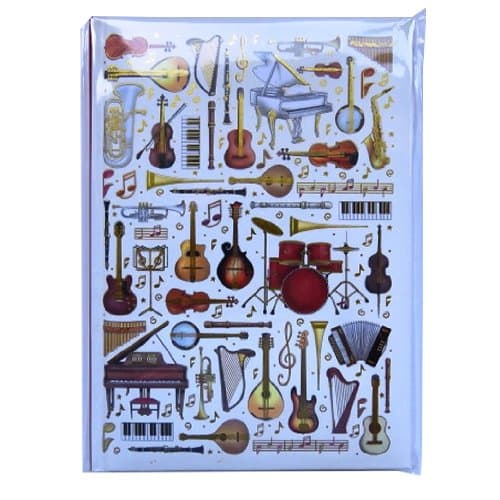 A5 Casebound Notebook - Musical Instruments Design – 60 sheets=120 pages – Ruled &amp; Silk Ribbon - Size - 210mm x 148mm