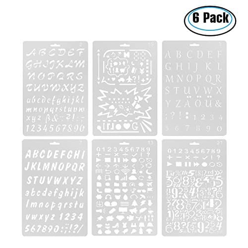Langcal Journal Stencil Set Plastic Planner Stencils 6 Pieces Journal Notebook Diary Scrapbook DIY Drawing Template Stencil for Journaling,Scrapbooking,Card and Art Projects (6 Packs)