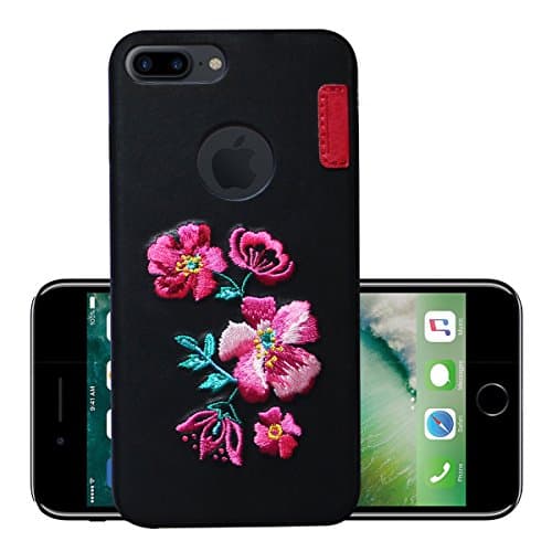 iPhone 7 Plus Floral Case (5.5"), CRage 5.5 Inches Embroidered 3D Vintage Flower Case for Apple iPhone 7 Plus, Ultra Thin and Light Weight Design for Girls and Women, Color Black