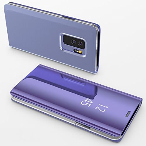 Galaxy S9 Plus Case,Electroplating Translucent Mirror Clear Luxury Shockproof Protective Metal Aluminum Smart View Sleep/Wake Up Function Flip Stand Cover Case for Samsung Galaxy S9 Plus Purple