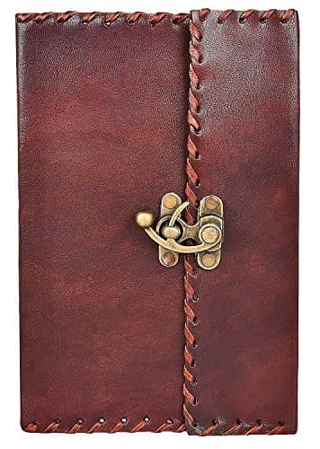 Leather Bound Journal a5 Planner Writing Notepad Diary Notebook Travel-Book Stitched with String Cotton Paper Handmade Blank Unlined Page for Snap Album Vintage Art Sketch Book Daily Planner (Side Sitching) 10 Inch