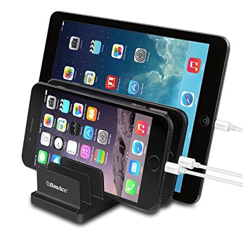 BasAcc Universal Multi Device Organizer, Smart Device Storage Stand Holder for iPhone 7/ 6S/6 plus, Samsung Galaxy S7/ S6 Edge &amp; mini Tablet, Black