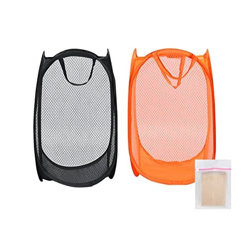 CNDT Pop-Up Laundry Hamper(2 Pack), Clothes &amp; Toy Storage, Foldable and Portable, with 1 Laundry Bag, Black and Orange