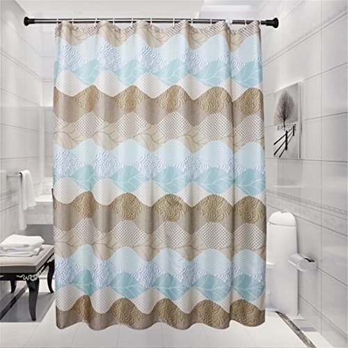 100% Polyester Shower Curtain Brown , Wave Leaves Pattern No Transparent Textile Washable Waterproof Bathroom Washroom With Enough Rings Hooks , 200*220cm