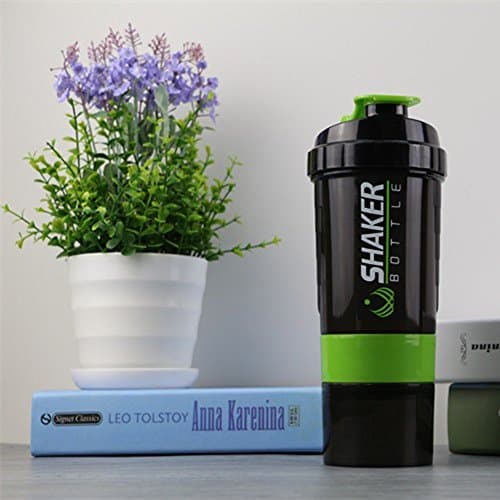 NBKMC Stackable Shaker Bottle for Protein Mixes, Leak Proof BPA and Phthalate-Free Plastic Wide Mouth Gyms Sports Shaker Cup with Mixer (Green)