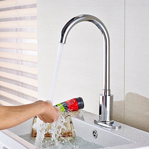 TougBoo Chrome Automatic Sensor Faucet For Cold Water Deck Mount Sink Tap+4" Cover Plate,Chrome