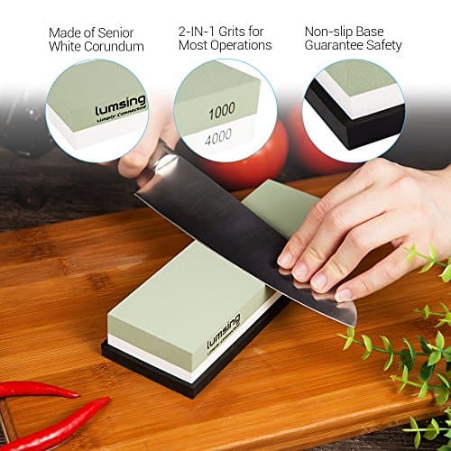 Sharpening Stone, Lumsing Whetstone Sharpener Knife Stone, Knife Sharpener with Safe Honing Holder Rubber Base, 1000/4000