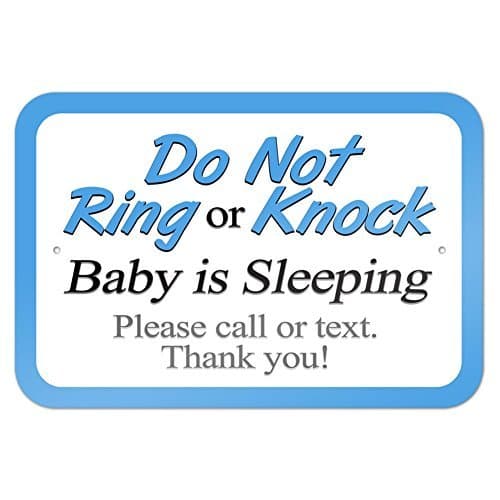 Do Not Ring or Knock Blue Baby is Sleeping Please Call or Text 10 x 7 Metal Sign