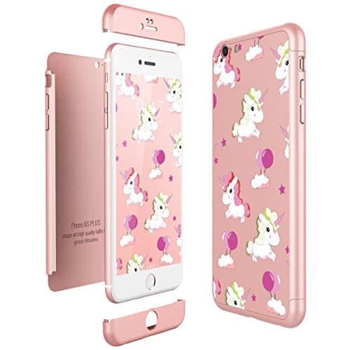 CE-Link for iPhone 6 Plus / iPhone 6s Plus Case Hard Premium 3 in 1 Slim PC Cover Ultra-thin 360 Degree Full Body Protective Elegant Shockproof Anti-scratch Bumper Unicorns Cartoon for Apple iPhone 6 Plus / 6s Plus (5,5 Inch) - Rose Gold