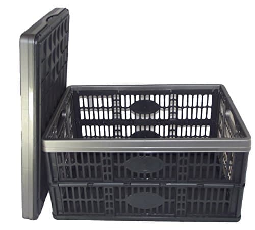 2 X PLASTIC FOLD FLAT STACKABLE STORAGE CRATES BOXES 32LT MULTIBUY SAVER by PAYLESS TRADING®