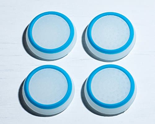 LilysWorld Silicone Thumb Stick Analog Controller Grip Caps (4 pack / 2 Pair) for PS4, PS3, Wii U, Wii Nunchuck, Xbox One, and Xbox 360 Gamepads - (White/Blue)