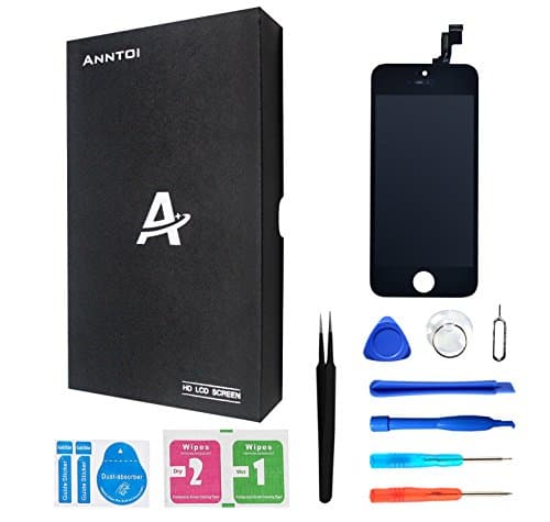 Anntoi LCD Touch Screen Digitizer Frame Assembly Full Set LCD Touch Screen Replacement for iPhone 5S (Black), Digitizer Glass Lens Assembly Repair Replacement for iPhone 5S with Delicate and Repaired Tools