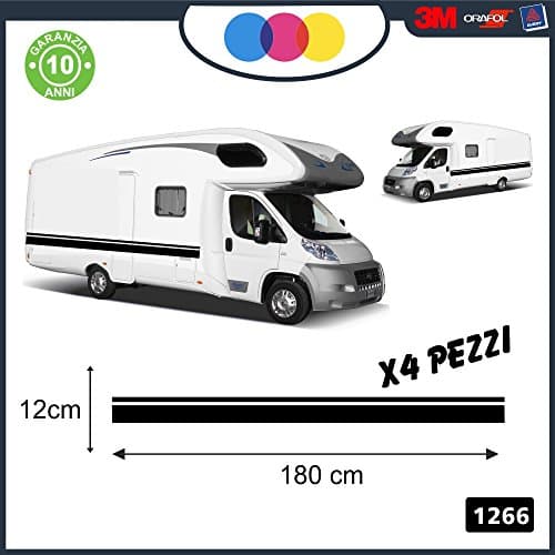 4 – Decorative Stickers for both the sides – Double Horizontal Line – -for Caravans, Vans and Van – - – Cod. 1266 black