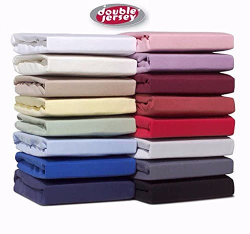 Double Jersey Fitted Sheet 100% Soft Cotton - Double-Knitted High-Fiber Fabric Density, Smooth Non-Iron with All-Around Elastic, Sheets for 32cm Bed Mattress Height - Brown, Super King