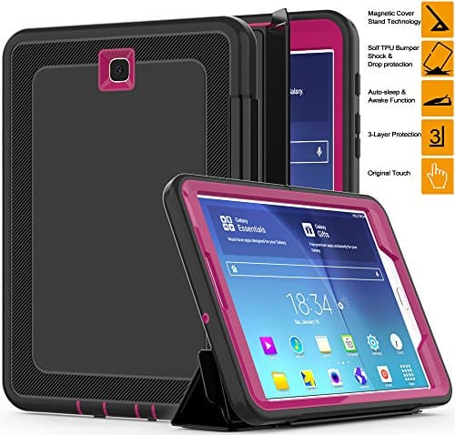 Samsung Galaxy Tab S2 8'' Case, SEYMAC Three Layer Heavy Duty Hybrid Rugged Anti-Slip Shockproof Protective Case with Magnetic Auto Sleep Wake Smart Cover for SM-T710/ T713/ T715/ T719C Rose