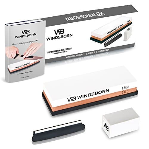 Winds Born Premium Combination Sharpening Stone Set # 600 # 1500 Grit Includes Bonus E-book – A high-quality sharpening stone/Sharpening Stone with Non-slip Pads Sharpening Aid and Pull Stone for Sharpening Kitchen and Outdoor Knives
