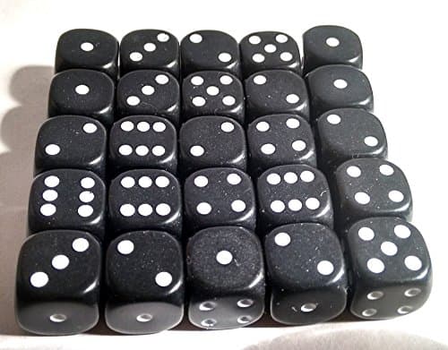 Black 12mm D6 Opaque x25 Dice