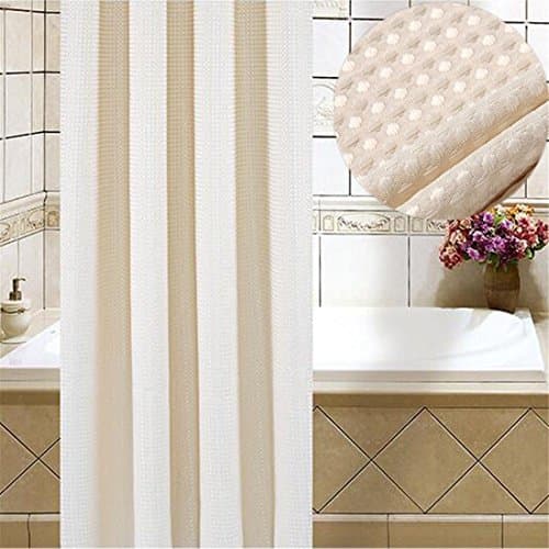 100% Polyester Shower Curtain Beige, Waffle Square Pattern No Transparent Textile Washable Waterproof Bathroom Washroom With Enough Rings Hooks , 220*180cm