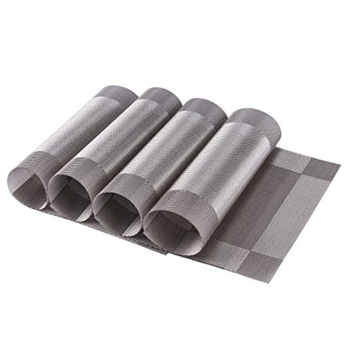 Place Mats for Dining Table or Kitchen, Quality Thermal Bonded Edges, Reversible Placemats, Vinyl Placemat Set of 4, Adiabatic Placemats Pad Weave Woven Effect Modern, Rectangle Square Corner Design Mats,45*30cm (Grey)