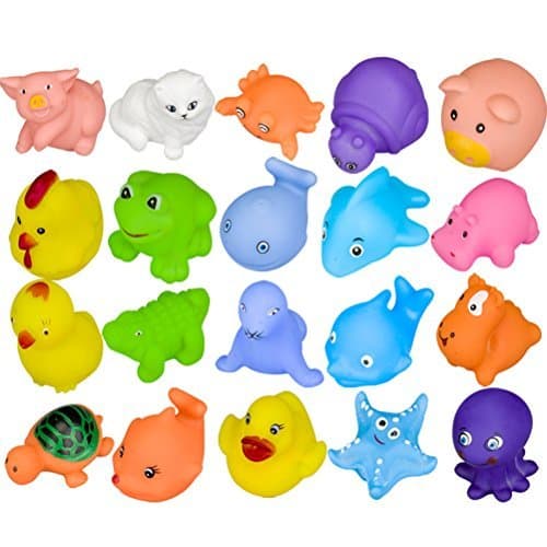 Dasuke 20 Pcs Baby Bath Toy Mini Animals Squeeze and Squirters Rubber Bathtub Toys with Spoon Net