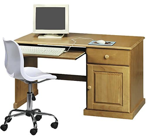 Solid Pine Standard Computer Desk - Provides One Drawer And One Cupboard - With A Slide Out Keyboard Tray - Perfect For Home Office