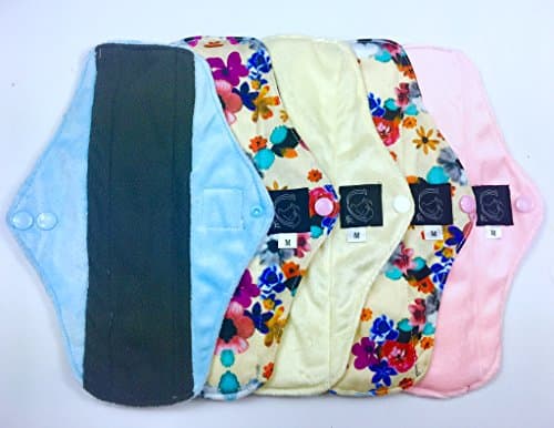 REGULAR Springtime Collection - 5 Pack Cloth Sanitary Pads (CSP) Regular Flow, 25cm long x 9cm wide (9.75" L x 3.5" W) Bamboo CHARCOAL, Minkee / MINKY, Washable Reusable Period Protection, Menstrual Products, Mama Towel, Sanitary Napkins - {Kernow Kloth}