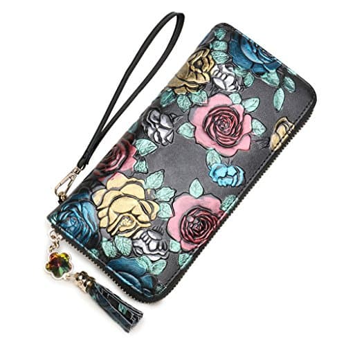 GMS467 Lightweight Medium crystal hand Bag with Tassel, multi-function handbag zipper long personality bag, classic rose leather clutch