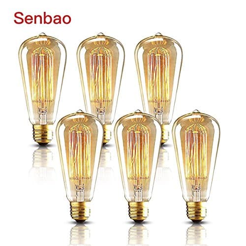 Senbao Vintage light bulb Retro old fashioned Edison Style E27 Screw ST64 19 anchors 40W 220V - Squirrel Cage tungsten filament glass antique Lamp 6 PACK [Energy Class A+]
