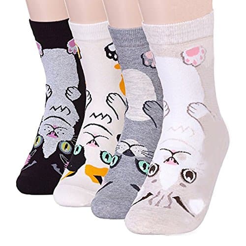 Women's Crew Socks 3-6 Pack by Happytree, Fun Cool Cats Dogs Cartoon Sweet Animal Design Good for Gift Idea One Size Fits All