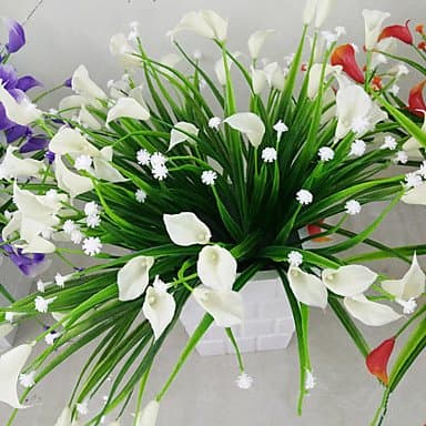 OSY 1 Bunch Artificial Mini Lily Silk Flower Simulation Calla Flower Bouquet Fake Grass Aquatic Plants For New Home Room Decoration Washable , 1