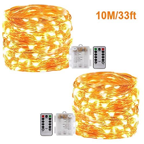 Fairy String Lights with Remote,[2Pack 33Ft] Vikdio Waterproof 100 LEDs Starry Lights 8 Modes Battery Operated Copper Wire Fairy Rope Lights for DIY Wedding Party, Bedroom, Patio, Garden (Warm White)