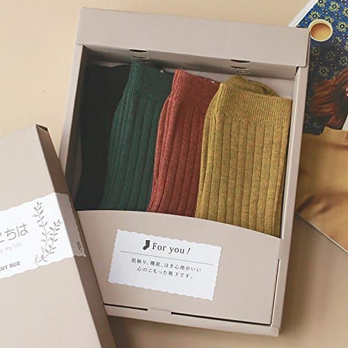 4 Double Pack retro stripe simple solid color warm socks basic socks girl socks fall-that is, the Black + mustard yellow + brick red + green 4-pack