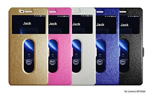 Baanuse Lenovo K6 Note Case Flip Thin Cover Case Dual Window View Stand Feature Magnetic Closure Premium PU Leather Cover for Lenovo K6 Note Gold