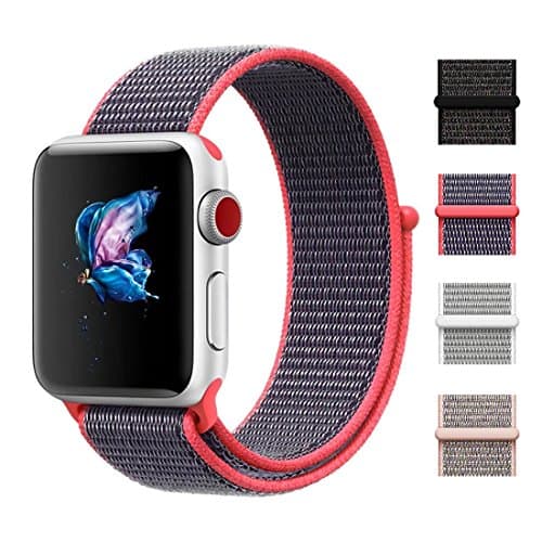 CHEEDAY New Nylon Sport Loop iWatch Strap with Hook and Loop Fastener Adjustable Closure Wrist Band Replacment for Apple Watch Nike+ Series 3/2/1,Sport &amp; Edition (38mm, Electric Pink)