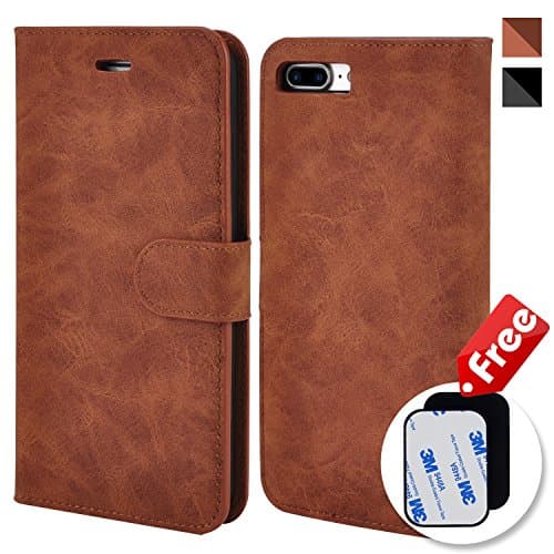 iPhone 7 Plus Case, HZRICH PU Leather Flip Wallet Case, Detachable Slim Cover[Magnetic Closure]Card Slots[Tempered Glass Screen Protector] Folio Leather iPhone Wallet holder Case, for iPhone 7 Plus -5.5 inch thin-Brown