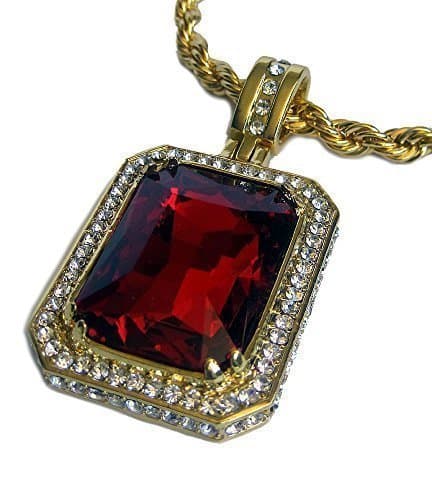Fully Iced Rick Ross Lab Ruby Gold Plated Hiphop bling Pendant and Rope chain