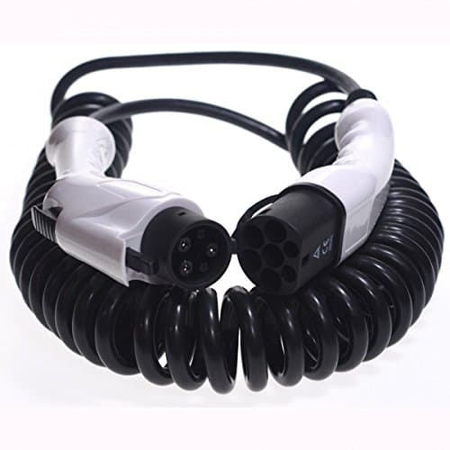 EV Fast Coiled Charging Cable Type 1 to Type 2 Connections 32 Amp Black (5 Meter)