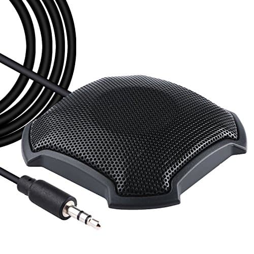 Desktop Microphone Omnidirectional Condenser Boundary Microphone 3.5mm Plug Table Mic Mini Stereo Conference Meeting Computer PC Microphone for Skype and Other VoIP Calls (4.6ft, 2 x2 x1 inch)